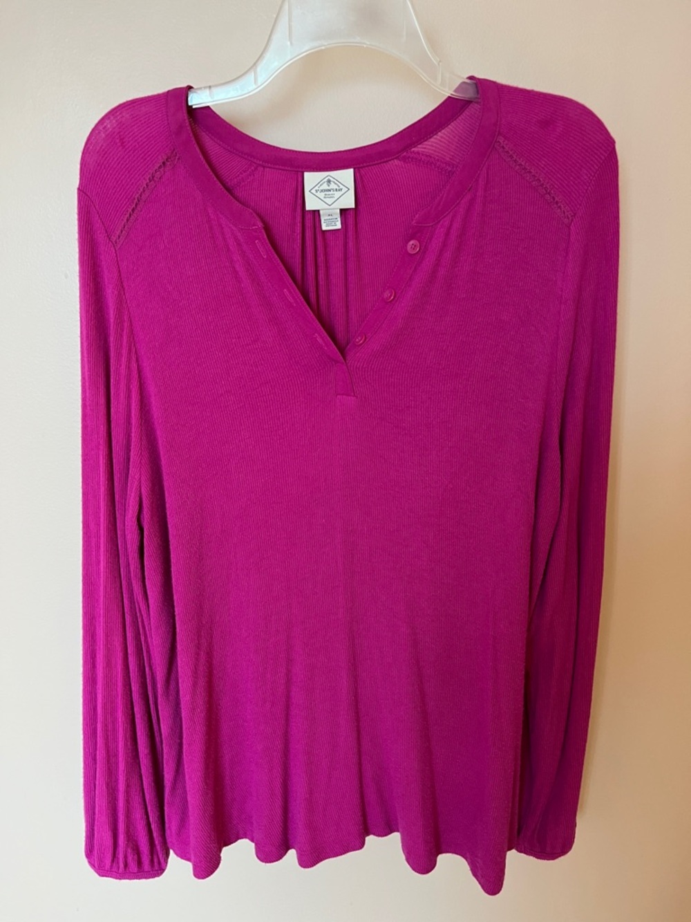 St John’s Bay Fuchsia Long-Sleeve ribbed Henley Top size XL